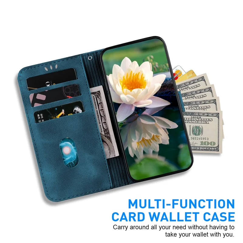 For Google Pixel 8a Case PU Leather Folio Flip Phone Cover Lotus Pattern - Blue