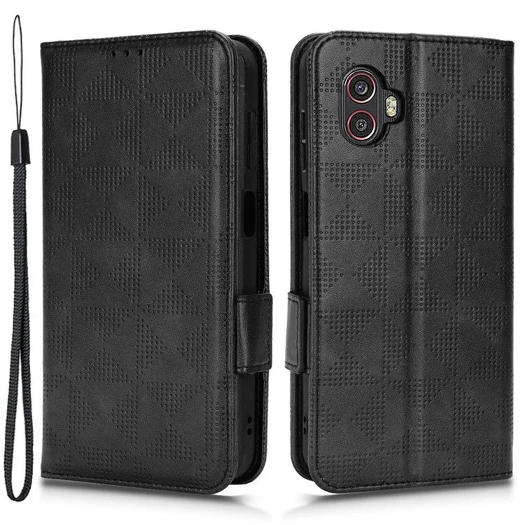 Para Samsung Galaxy Xcover6 Pro 5G Anti-shock Flip Telephip Case Soport Willet Triangle Triangle Pattern Magnetic PU Cubierta de Cuero Con Correa - Negro