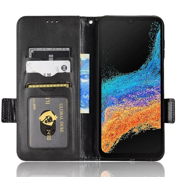 Para Samsung Galaxy Xcover6 Pro 5G Anti-shock Flip Telephip Case Soport Willet Triangle Triangle Pattern Magnetic PU Cubierta de Cuero Con Correa - Negro