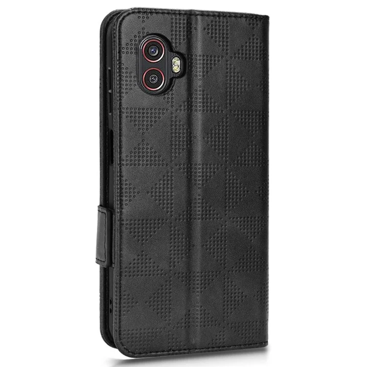 Para Samsung Galaxy Xcover6 Pro 5G Anti-shock Flip Telephip Case Soport Willet Triangle Triangle Pattern Magnetic PU Cubierta de Cuero Con Correa - Negro