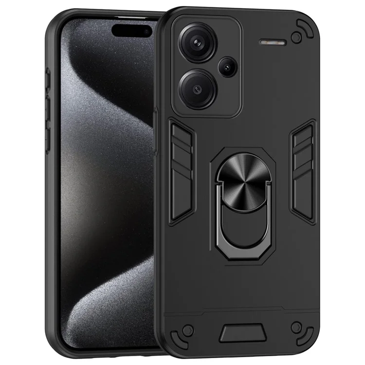 For Xiaomi Redmi Note 13 Pro+ 5G Case Rotating Kickstand PC+TPU Phone Cover - Black