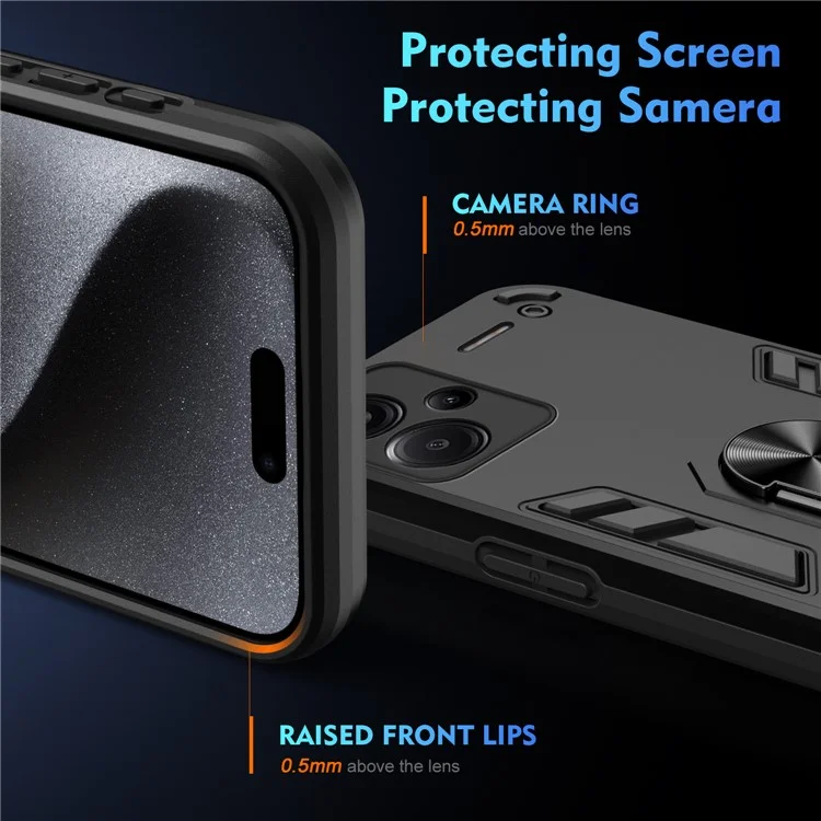 For Xiaomi Redmi Note 13 Pro+ 5G Case Rotating Kickstand PC+TPU Phone Cover - Black