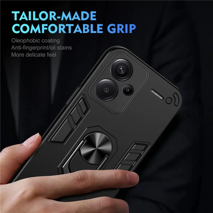 For Xiaomi Redmi Note 13 Pro+ 5G Case Rotating Kickstand PC+TPU Phone Cover - Black