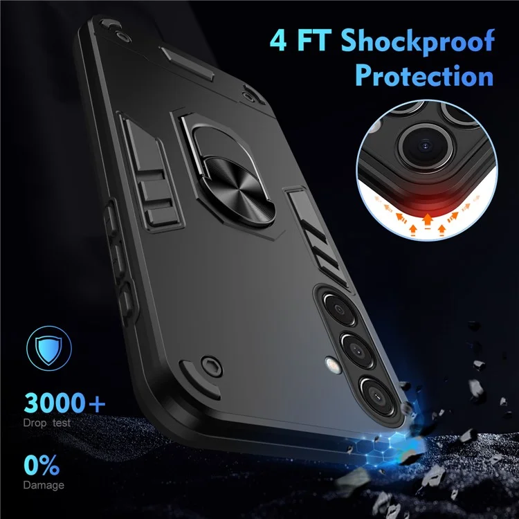 Funda para Samsung Galaxy M15 5G Carcasa PC+TPU Cubierta del teléfono con Anillo Soporte - Negro
