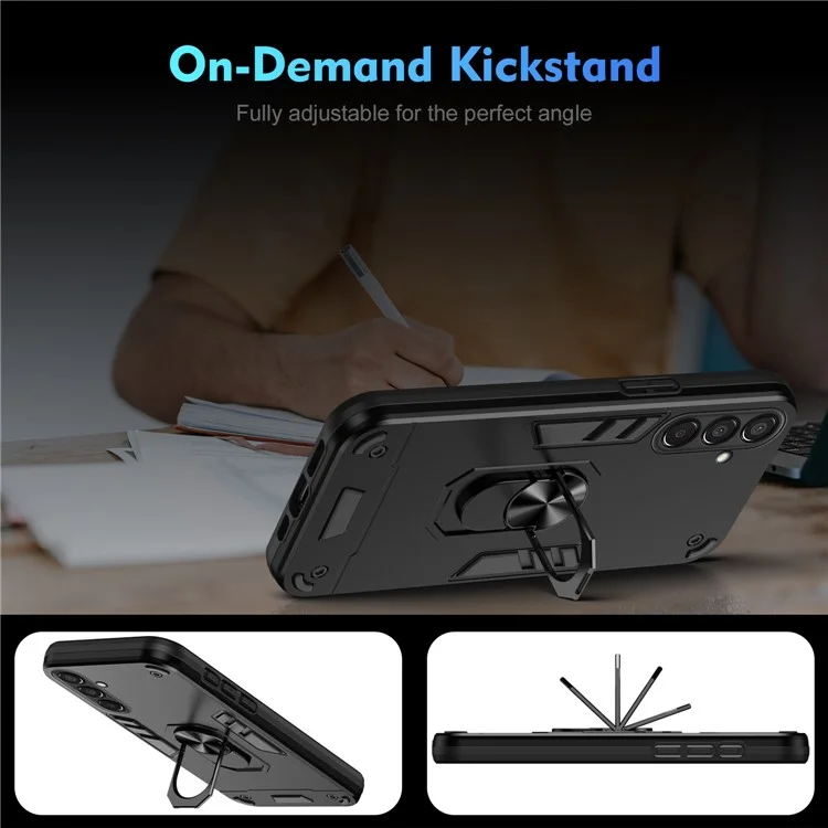 Funda para Samsung Galaxy M15 5G Carcasa PC+TPU Cubierta del teléfono con Anillo Soporte - Negro