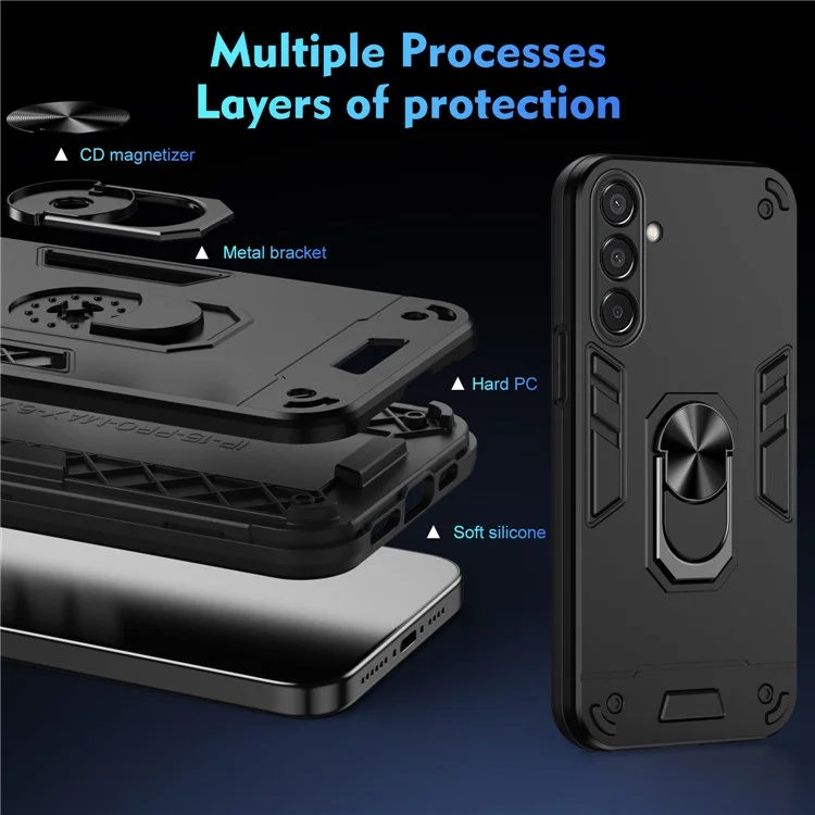 Funda para Samsung Galaxy M15 5G Carcasa PC+TPU Cubierta del teléfono con Anillo Soporte - Negro