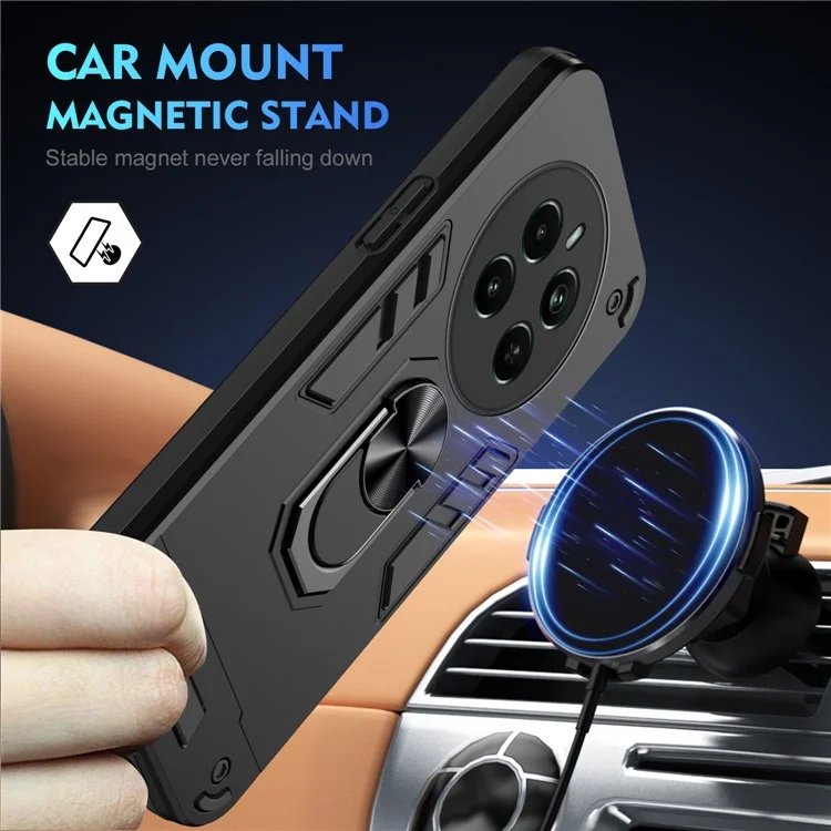Per Realme Narzo 70 Pro 5G Custodia Supporto Rotante PC+TPU Supporto per Auto Magnetico Custodia per Telefono - Nero