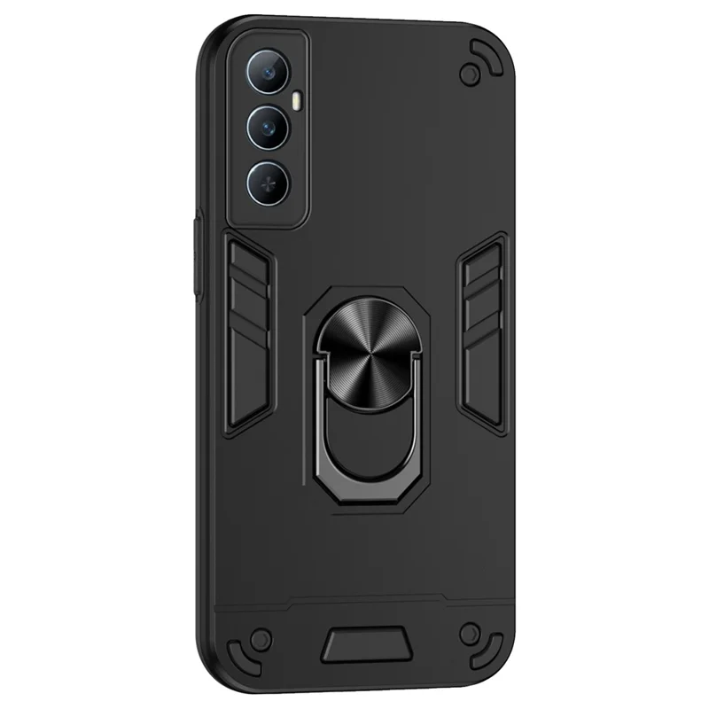 For Realme C65 4G Case PC+TPU Phone Cover with Ring Holder Kickstand, Anti-Scratch - Black