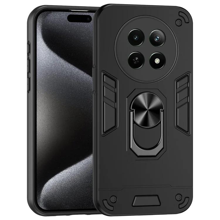 For Realme 12 5G Case PC+TPU Shockproof Phone Protective Cover Rotating Kickstand - Black