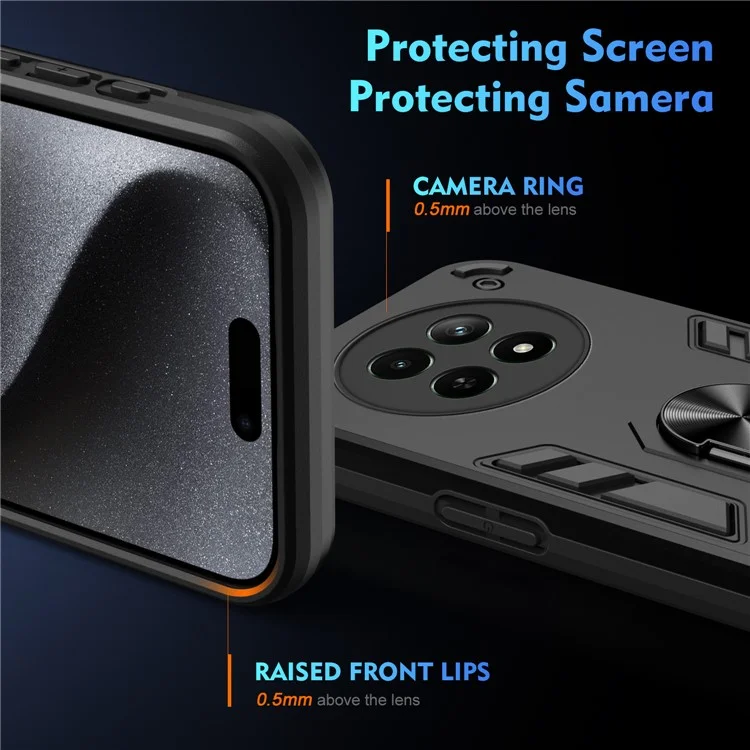 For Realme 12 5G Case PC+TPU Shockproof Phone Protective Cover Rotating Kickstand - Black
