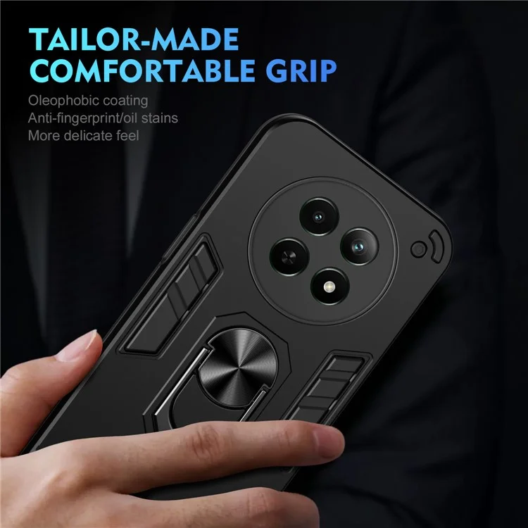 For Realme 12 5G Case PC+TPU Shockproof Phone Protective Cover Rotating Kickstand - Black