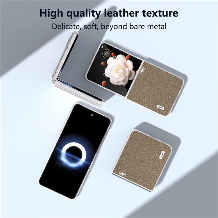 ABEEL For Honor Magic V Flip 5G Case Litchi Texture Genuine Cow Leather+PC Phone Cover Matte Edge - Grey