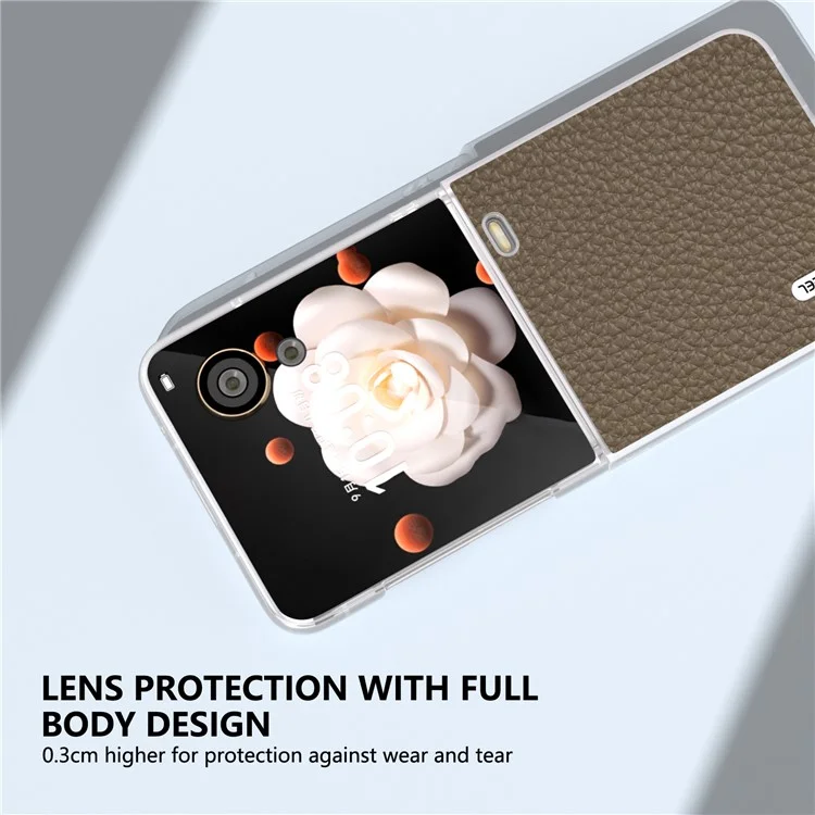ABEEL For Honor Magic V Flip 5G Case Litchi Texture Genuine Cow Leather+PC Phone Cover Matte Edge - Grey