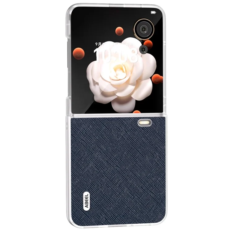 ABEEL For Honor Magic V Flip 5G Case Genuine Cow Leather Phone Back Cover Cross Texture - Azul