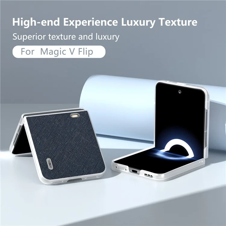 ABEEL For Honor Magic V Flip 5G Case Genuine Cow Leather Phone Back Cover Cross Texture - Azul