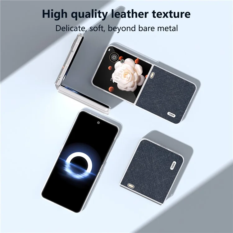 ABEEL For Honor Magic V Flip 5G Case Genuine Cow Leather Phone Back Cover Cross Texture - Azul