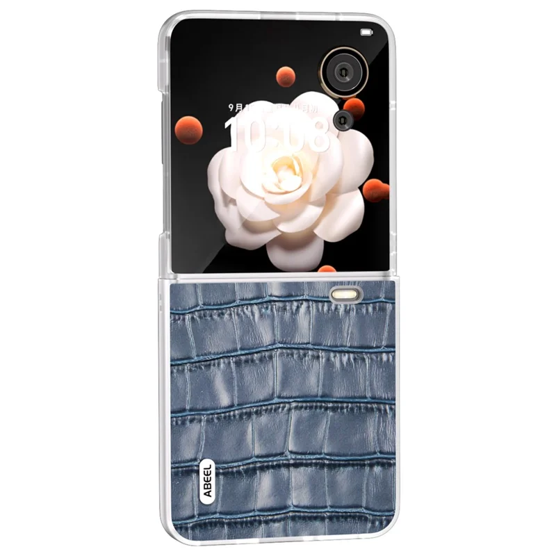 ABEEL For Honor Magic V Flip 5G Case Genuine Cow Leather+PC Phone Cover Crocodile Texture - Blue