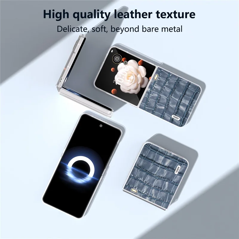ABEEL For Honor Magic V Flip 5G Case Genuine Cow Leather+PC Phone Cover Crocodile Texture - Blue