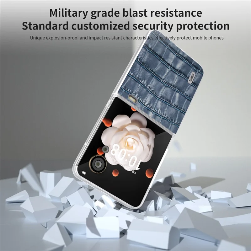 ABEEL For Honor Magic V Flip 5G Case Genuine Cow Leather+PC Phone Cover Crocodile Texture - Blue