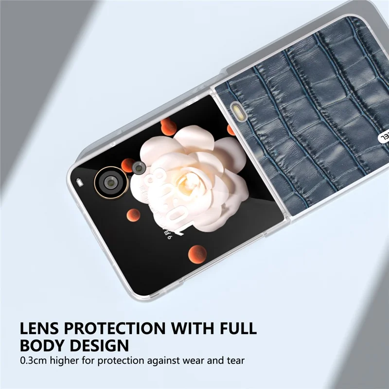 ABEEL For Honor Magic V Flip 5G Case Genuine Cow Leather+PC Phone Cover Crocodile Texture - Blue