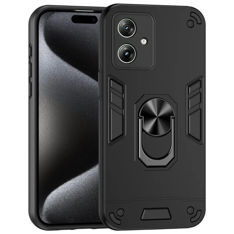 Für Motorola Moto G54 5G Kickstand Case PC+TPU Handyhülle Magnetische Autohalterung - Schwarz