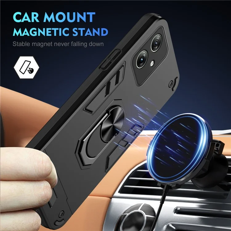 Für Motorola Moto G54 5G Kickstand Case PC+TPU Handyhülle Magnetische Autohalterung - Schwarz