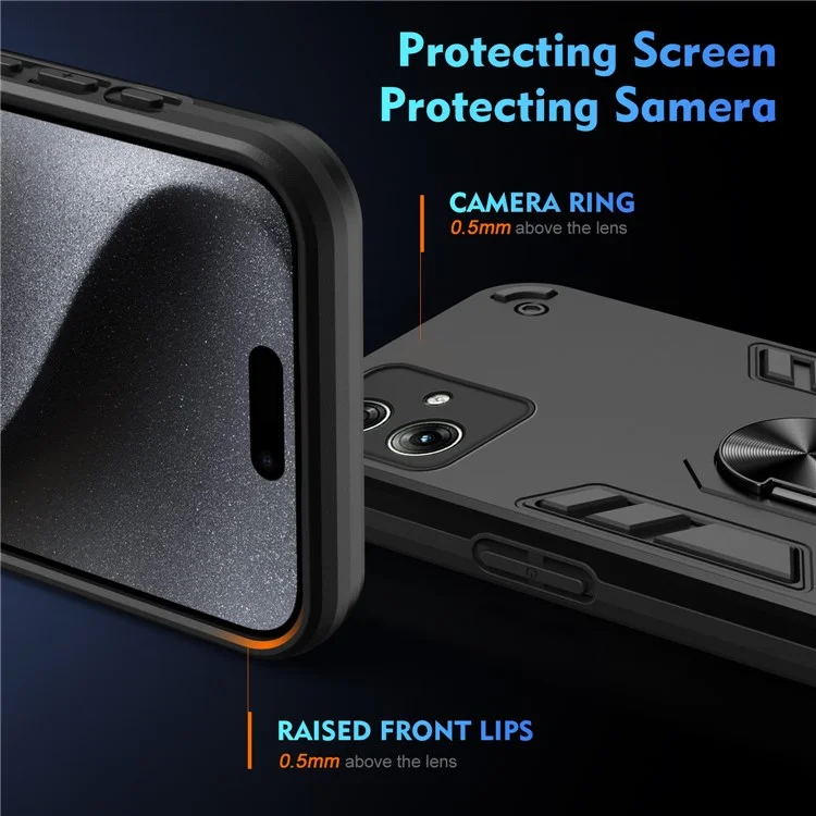 Für Motorola Moto G54 5G Kickstand Case PC+TPU Handyhülle Magnetische Autohalterung - Schwarz