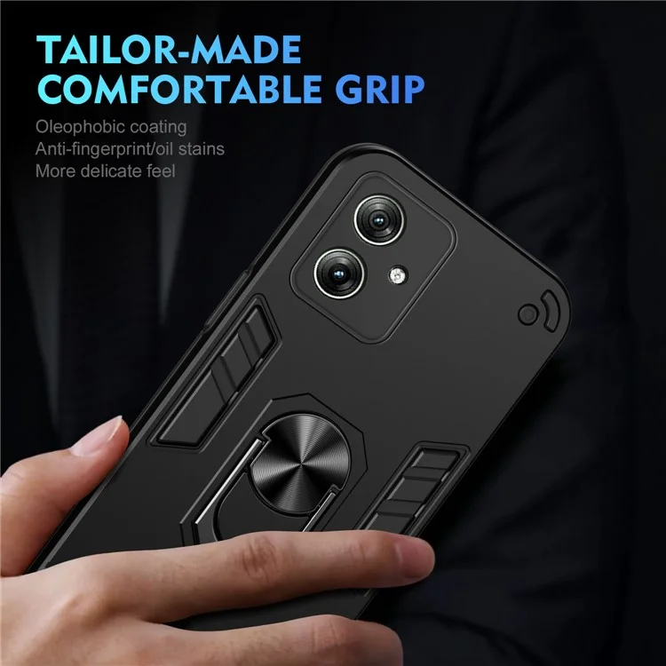 Für Motorola Moto G54 5G Kickstand Case PC+TPU Handyhülle Magnetische Autohalterung - Schwarz