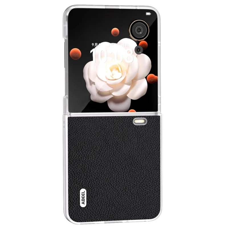 ABEEL Etui na Honor Magic V Flip 5G, Skóra Naturalna z Teksturą Litchi + Obudowa PC - Czarny
