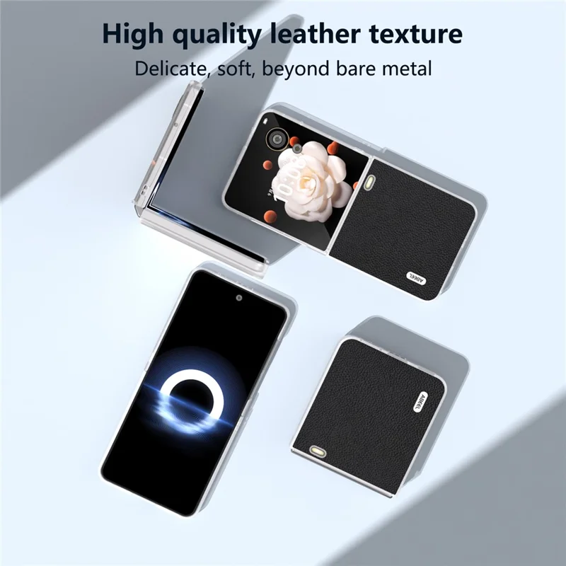 ABEEL Etui na Honor Magic V Flip 5G, Skóra Naturalna z Teksturą Litchi + Obudowa PC - Czarny