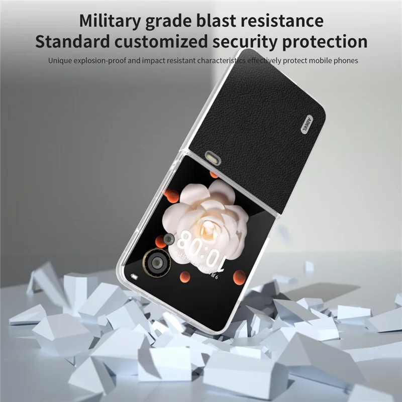 ABEEL Etui na Honor Magic V Flip 5G, Skóra Naturalna z Teksturą Litchi + Obudowa PC - Czarny