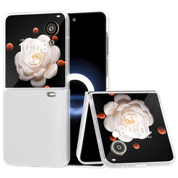 For Honor Magic V Flip 5G Case Matte Frame PU Leder+PC Glitzer Handyhülle - Weiß