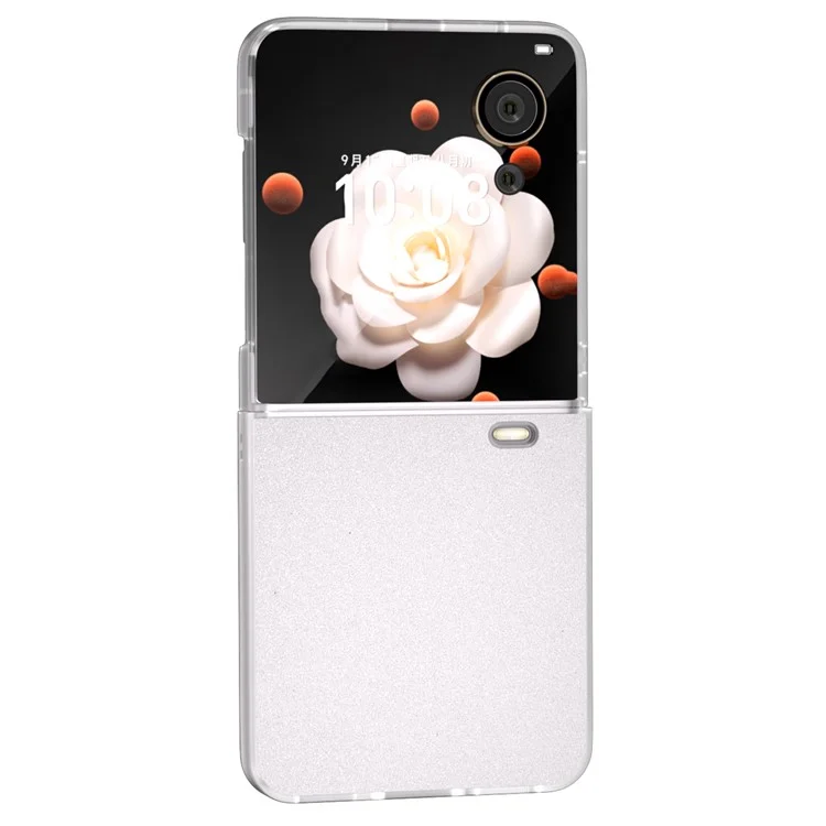 For Honor Magic V Flip 5G Case Matte Frame PU Leder+PC Glitzer Handyhülle - Weiß