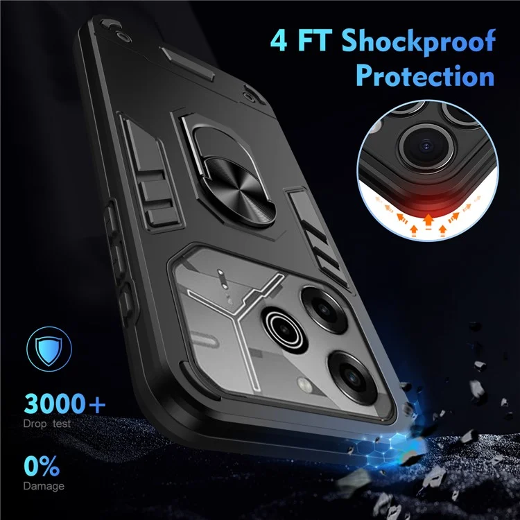 Für TECNO Pova 6 Pro 5G Case PC+TPU Kickstand Schutzhülle - Schwarz