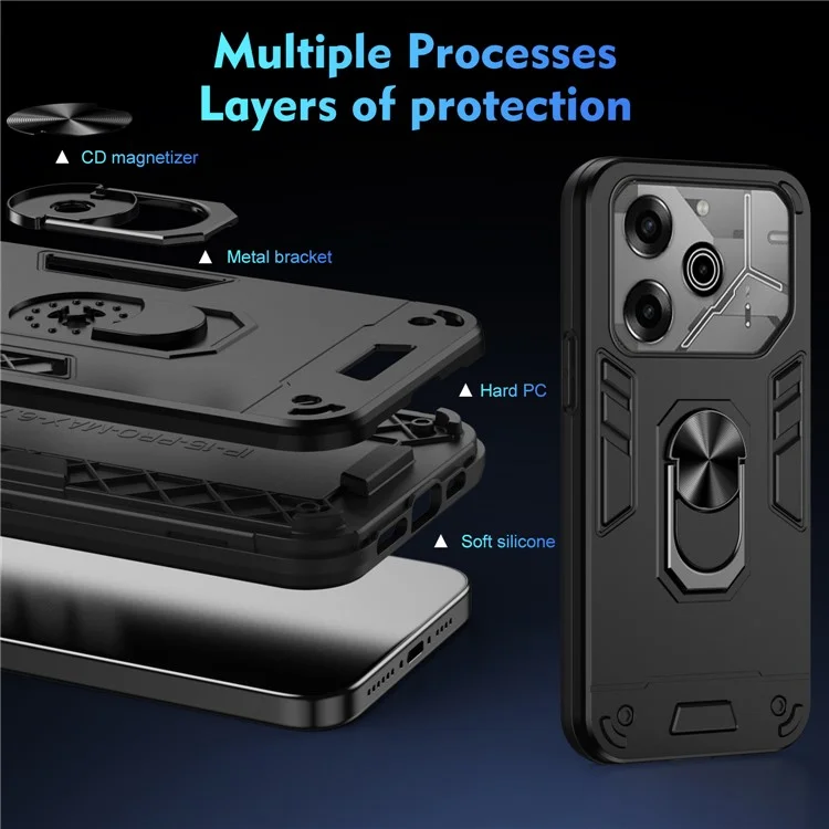 Für TECNO Pova 6 Pro 5G Case PC+TPU Kickstand Schutzhülle - Schwarz