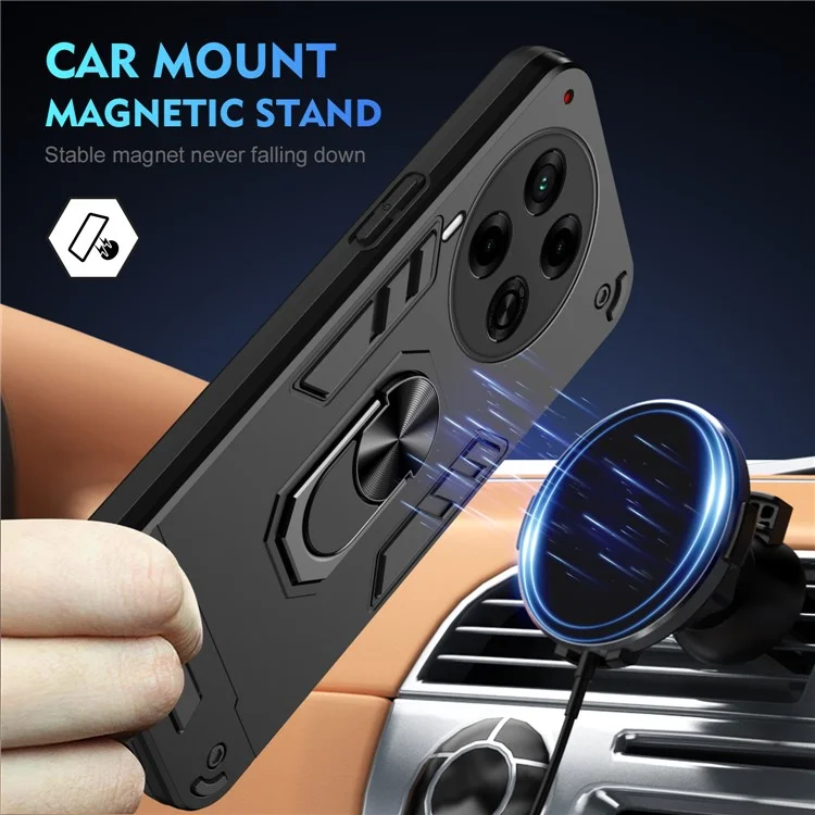 Für TECNO Camon 30 4G Case PC+TPU Drop Defend Handyhülle Unterstützung Magnetischer Autohalterung - Schwarz