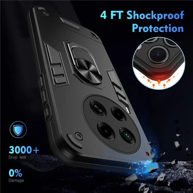 Für TECNO Camon 30 4G Case PC+TPU Drop Defend Handyhülle Unterstützung Magnetischer Autohalterung - Schwarz