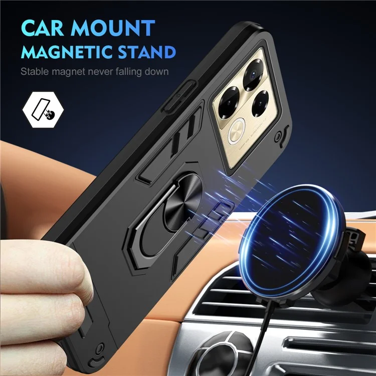 For Infinix Note 40 Pro 4G Kickstand Case PC+TPU Phone Cover Support Car Mount - Black