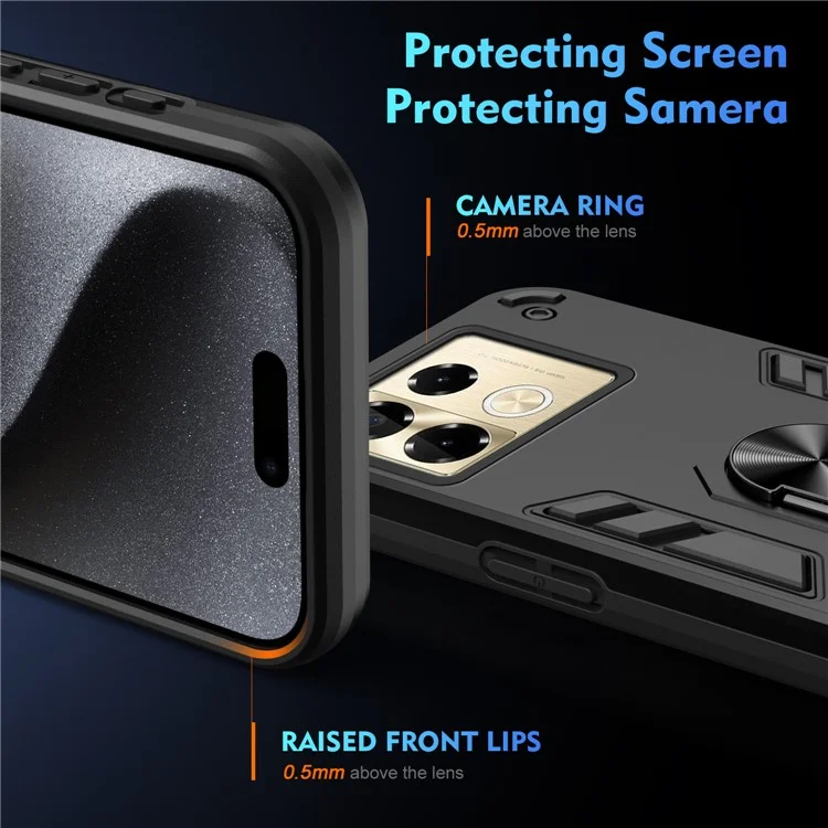 For Infinix Note 40 Pro 4G Kickstand Case PC+TPU Phone Cover Support Car Mount - Black