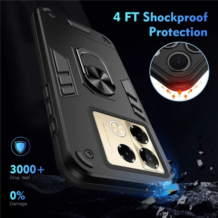 For Infinix Note 40 Pro 4G Kickstand Case PC+TPU Phone Cover Support Car Mount - Black