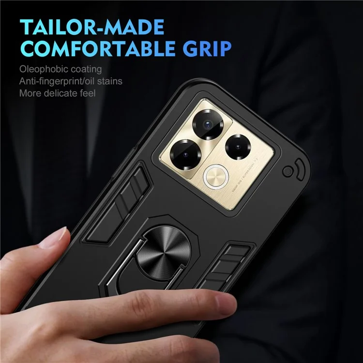 For Infinix Note 40 Pro 4G Kickstand Case PC+TPU Phone Cover Support Car Mount - Black