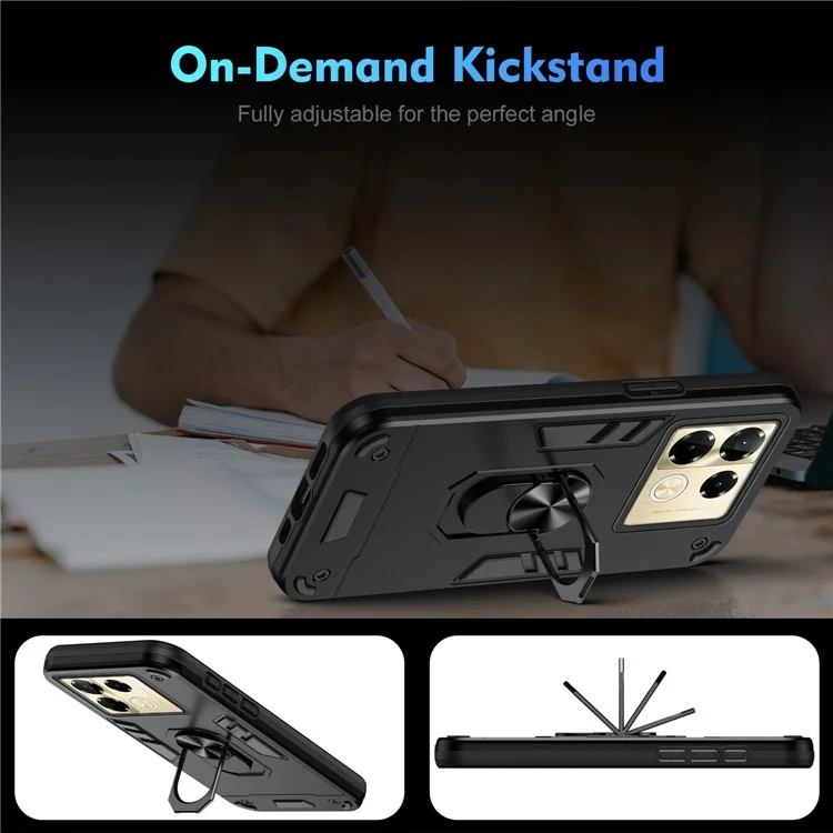 For Infinix Note 40 Pro 4G Kickstand Case PC+TPU Phone Cover Support Car Mount - Black