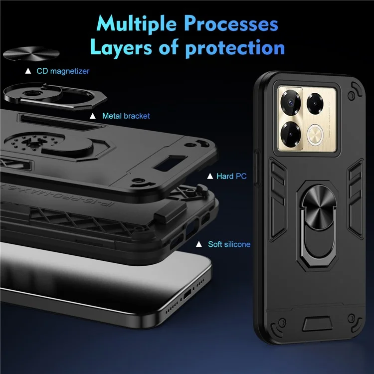 For Infinix Note 40 Pro 4G Kickstand Case PC+TPU Phone Cover Support Car Mount - Black