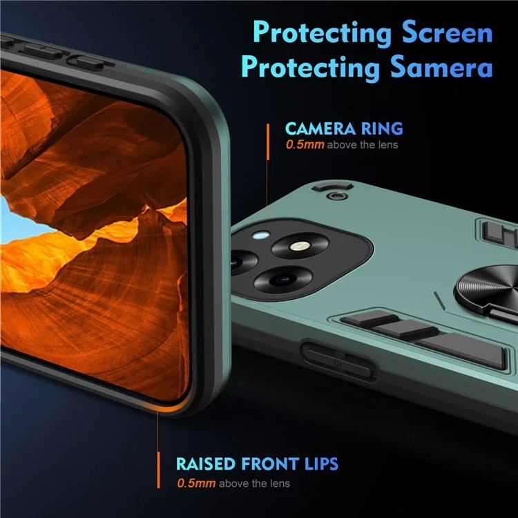 For itel S23+ Case Kickstand Hard PC Soft TPU Protective Phone Cover - Green