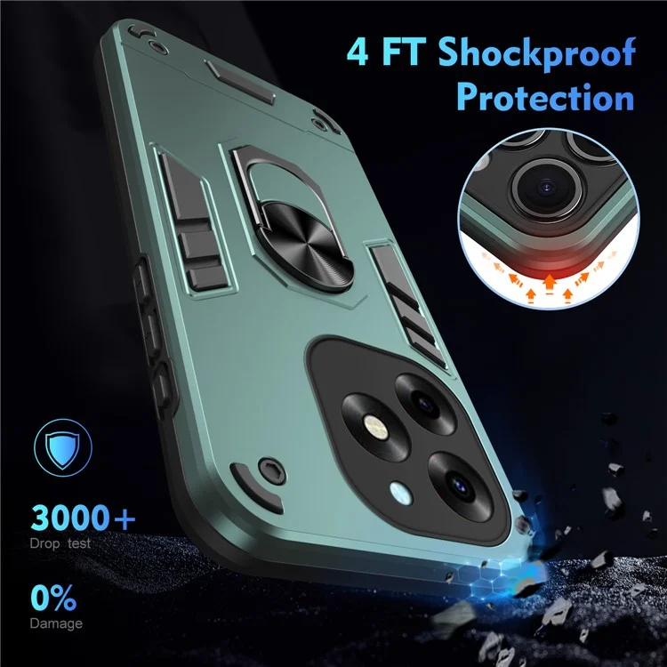 For itel S23+ Case Kickstand Hard PC Soft TPU Protective Phone Cover - Green
