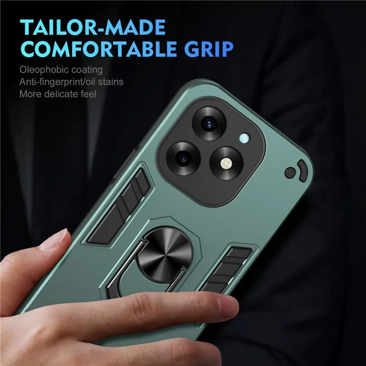 For itel S23+ Case Kickstand Hard PC Soft TPU Protective Phone Cover - Green