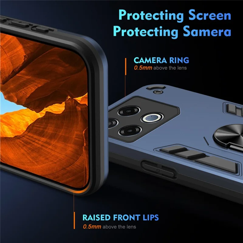 For Infinix GT 20 Pro 5G Case PC+TPU Ring Holder Kickstand Phone Cover - Blue