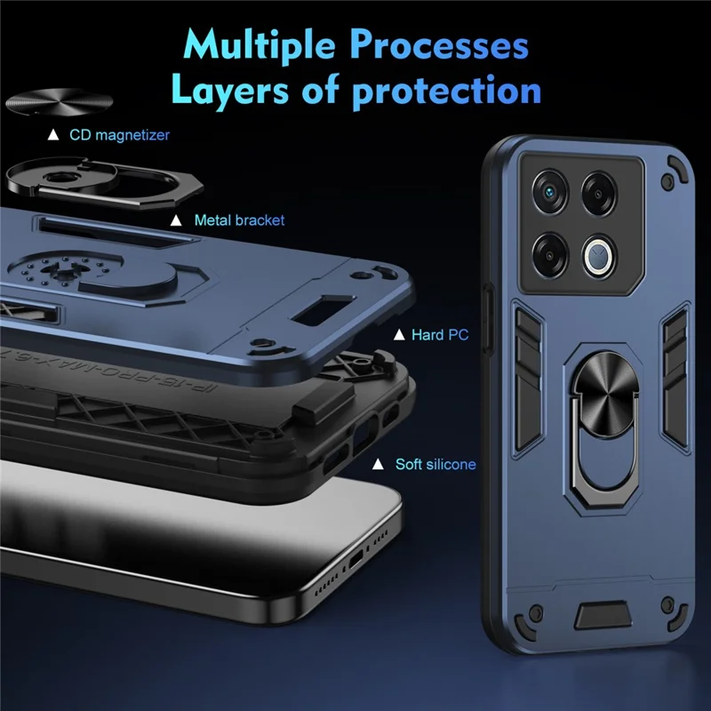 For Infinix GT 20 Pro 5G Case PC+TPU Ring Holder Kickstand Phone Cover - Blue