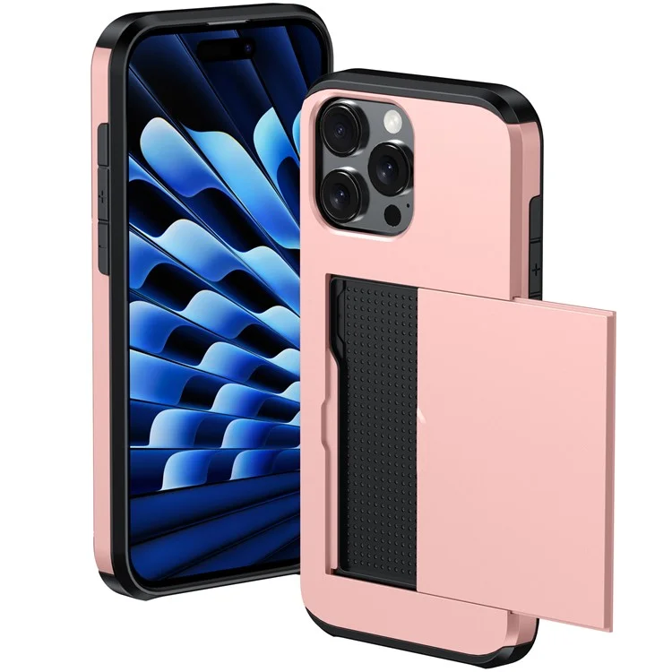 Para iPhone 16 Pro Max Case TPU + PC Capa de Telefone Protetora com Porta-Cartão - Rose Gold