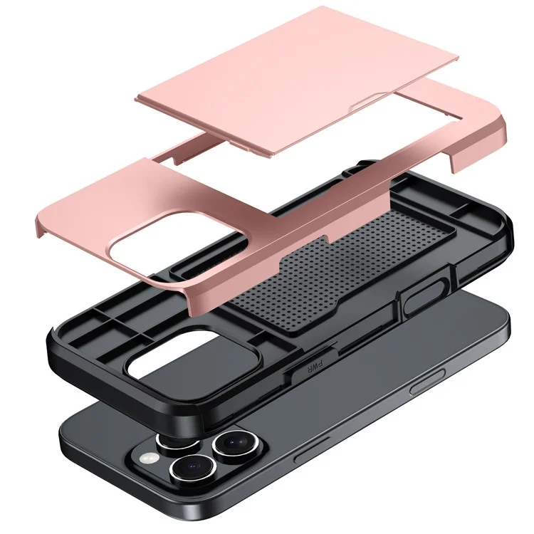 Para iPhone 16 Pro Max Case TPU + PC Capa de Telefone Protetora com Porta-Cartão - Rose Gold